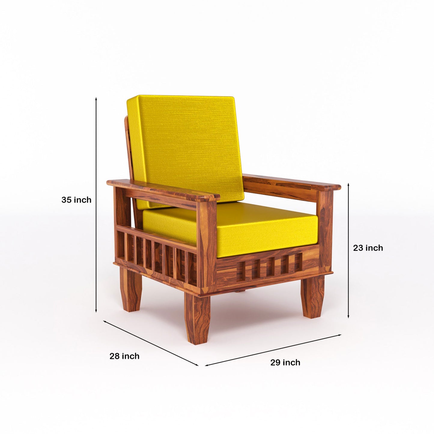 Solid Wood 5 Seater Sofa Set (3 Seater + 2 Single Seaters) | Natural & Walnut Finish with Cushioned Comfort