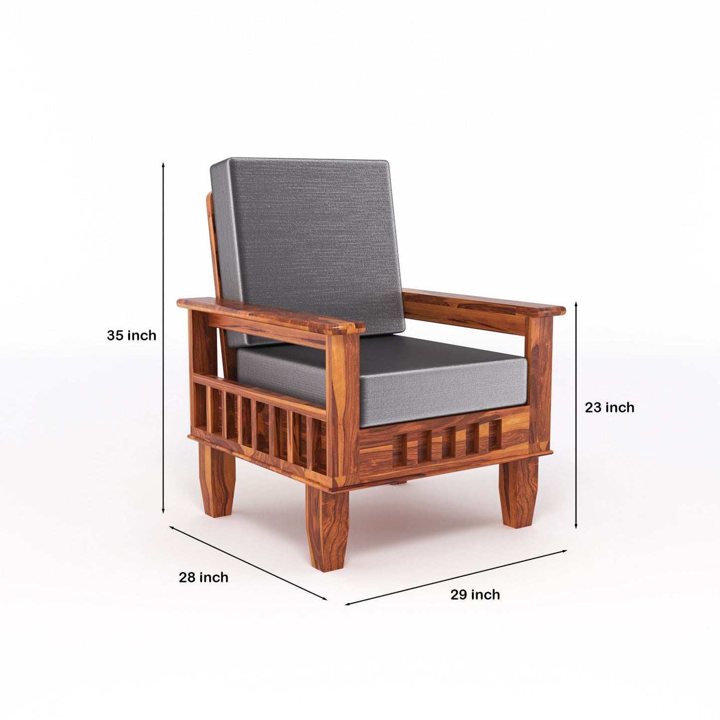 Solid Wood 5 Seater Sofa Set (3 Seater + 2 Single Seaters) | Natural & Walnut Finish with Cushioned Comfort