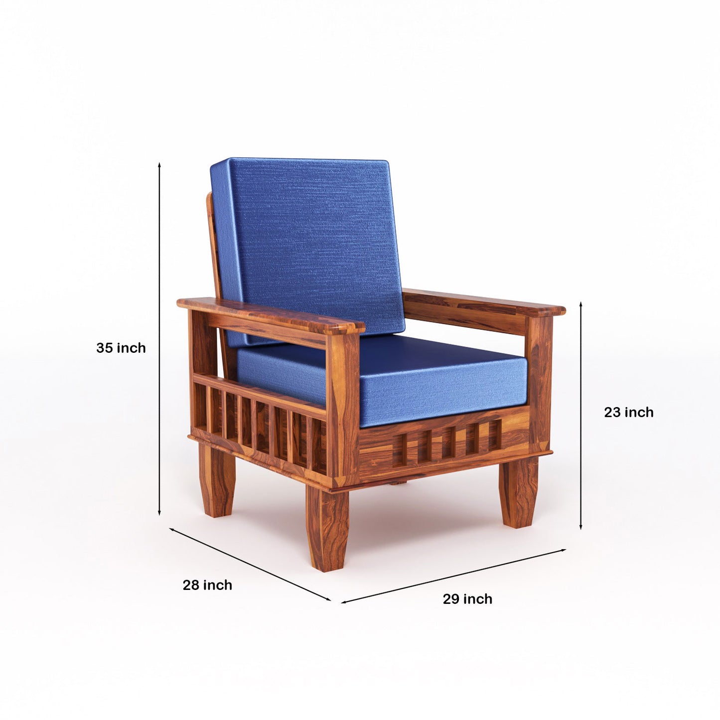 Solid Wood Single Seater Sofa with Natural & Walnut Finish and Cushioned Comfort