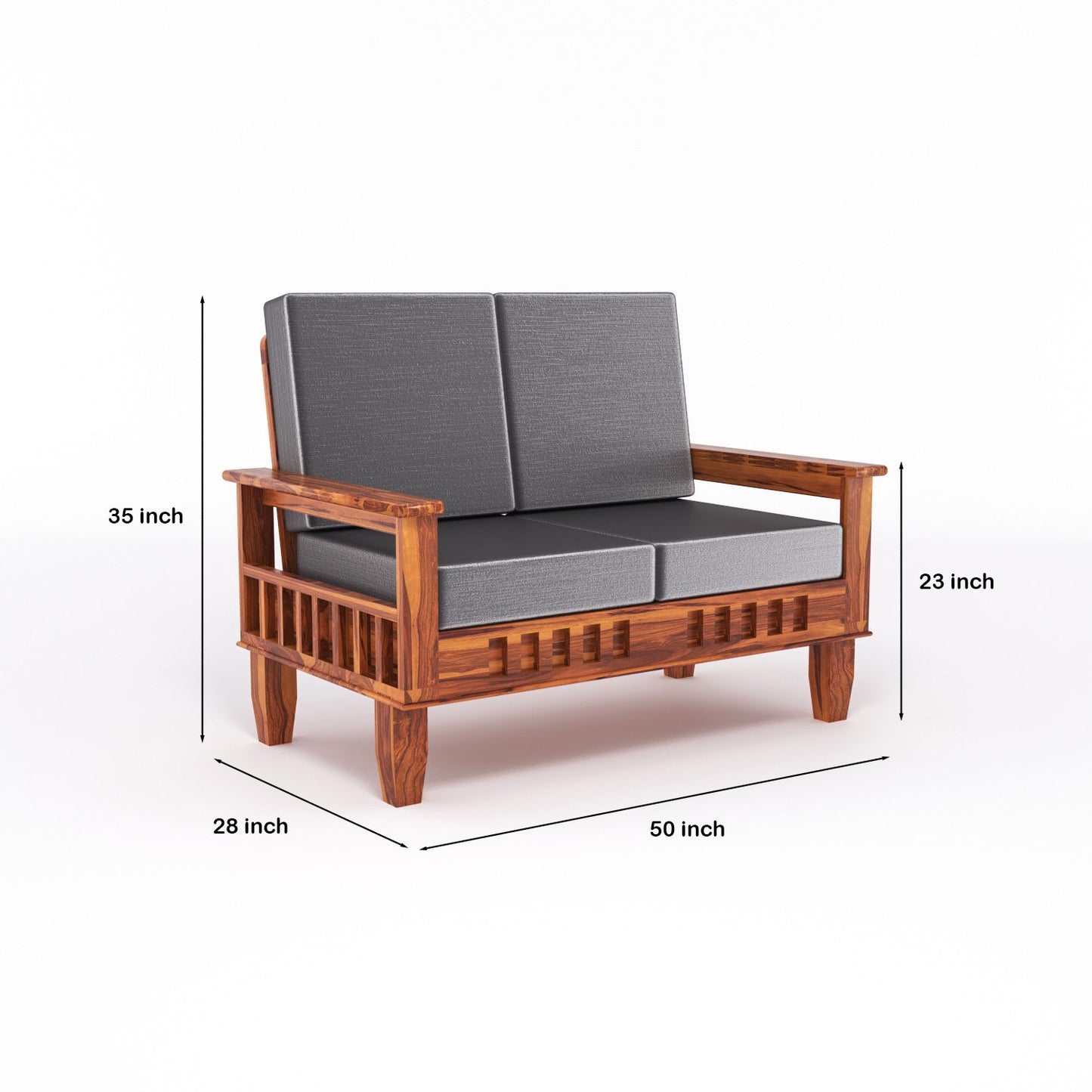Solid Wood 4 Seater Sofa Set (Set of 2) | Natural & Walnut Finish Wooden Sofa with Cushions