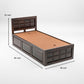 Solid Wood Single Bed with Box Storage & Geometric Panel Design