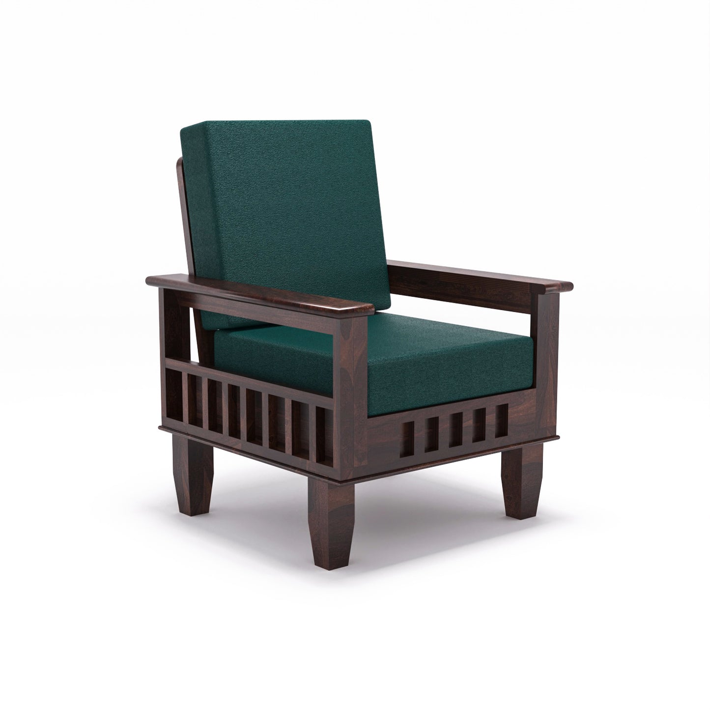 Solid Wood 5 Seater Sofa Set (3 Seater + 2 Single Seaters) | Natural & Walnut Finish with Cushioned Comfort