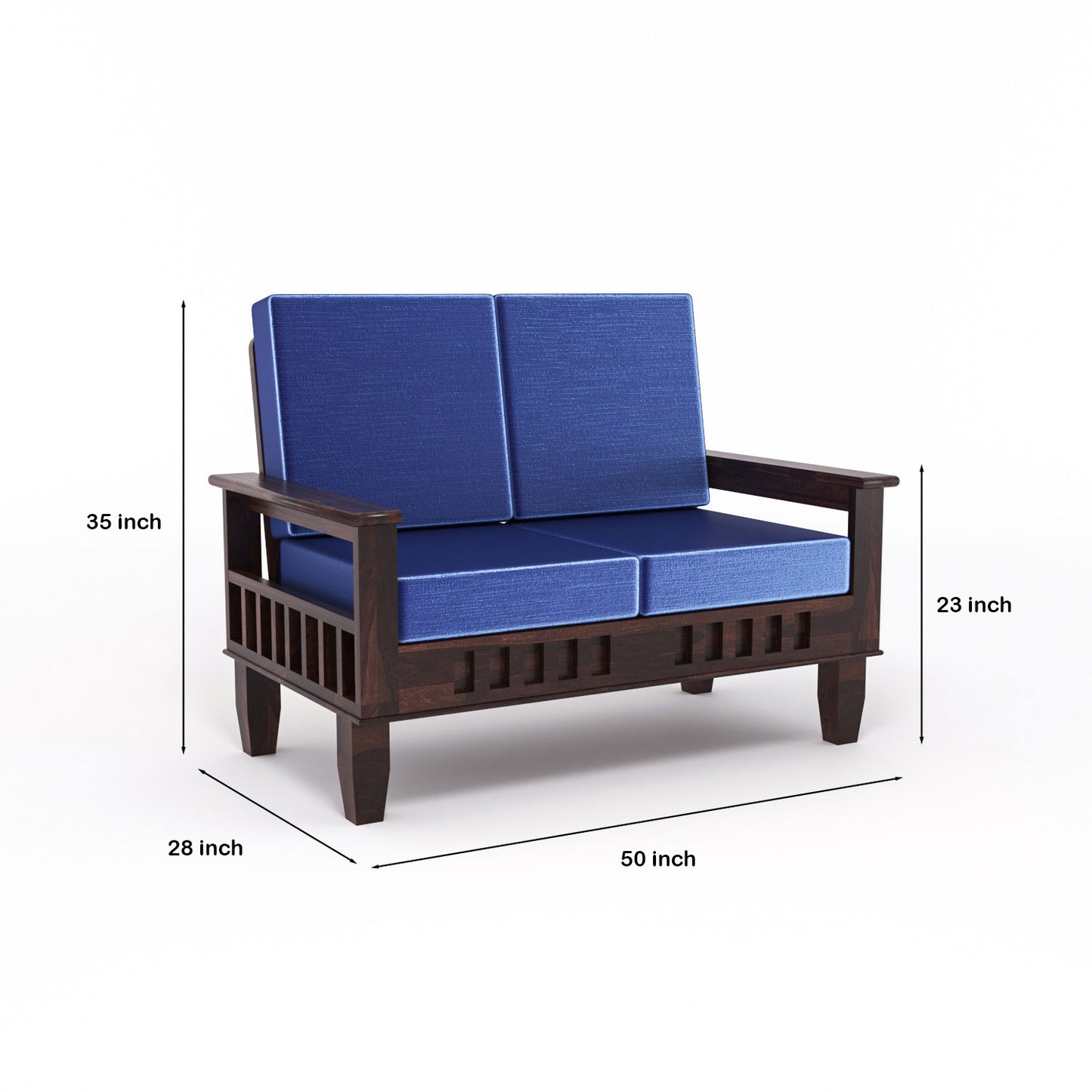Solid Wood 4 Seater Sofa Set (Set of 2) | Natural & Walnut Finish Wooden Sofa with Cushions
