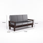 Solid Wood Three Seater Sofa with Cushioned Seating | Natural & Walnut Finish Wooden Sofa
