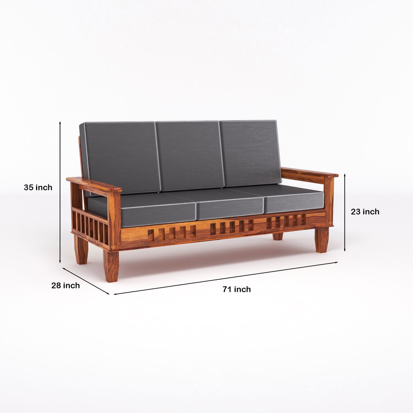 Premium Solid Wood 6 Seater Sofa Set (3+2+1) with Cushioned Seating | Natural & Walnut Finish