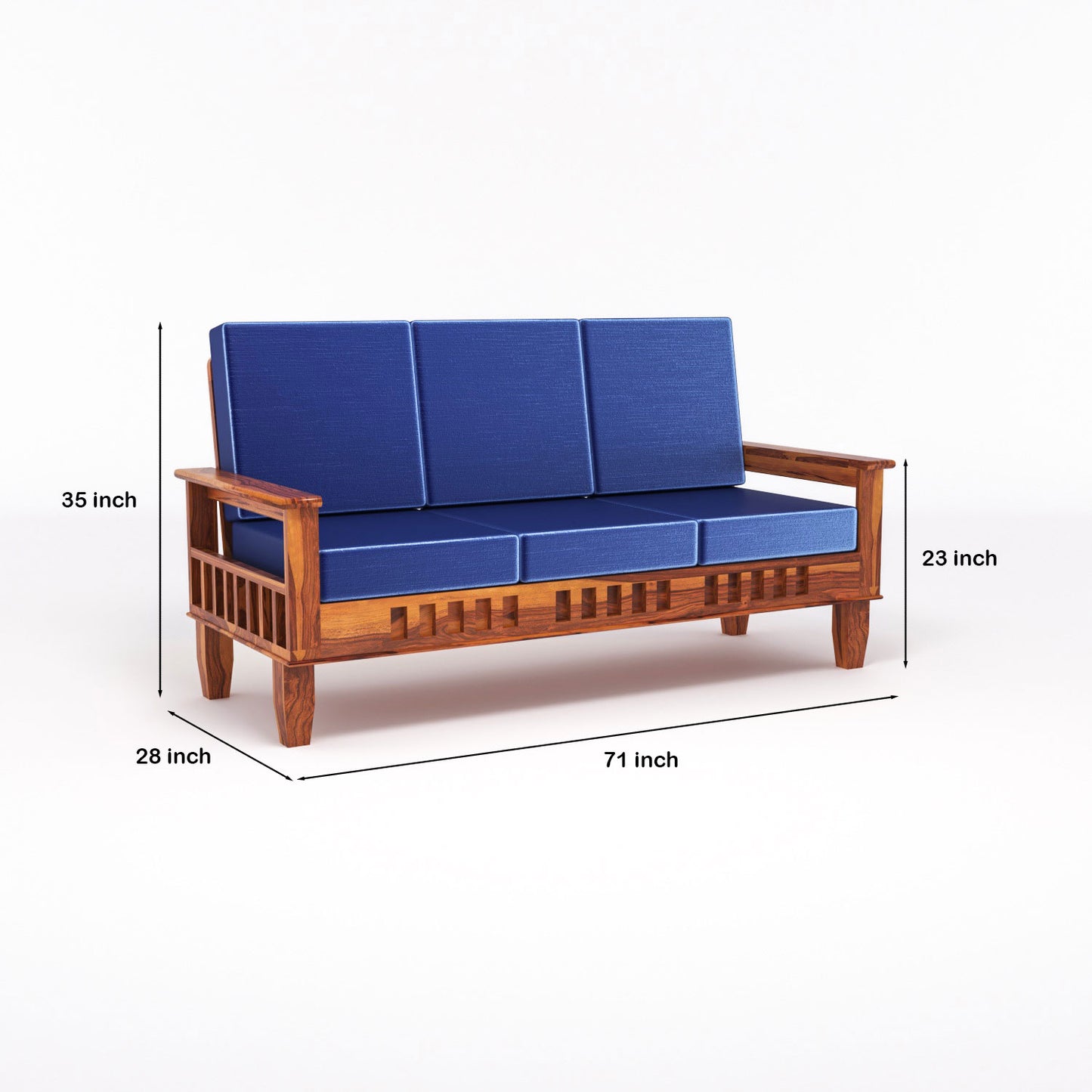 Solid Wood 7 Seater Sofa Set (3+2+2) with Cushioned Seating | Natural & Walnut Finish Wooden Sofa