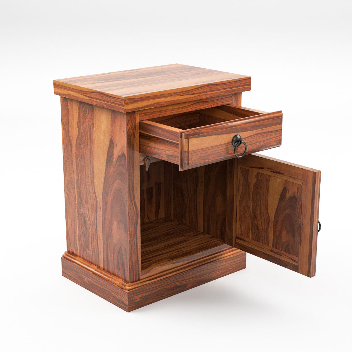 Solid Wood Bedside Table with Chevron Design Door & Drawer