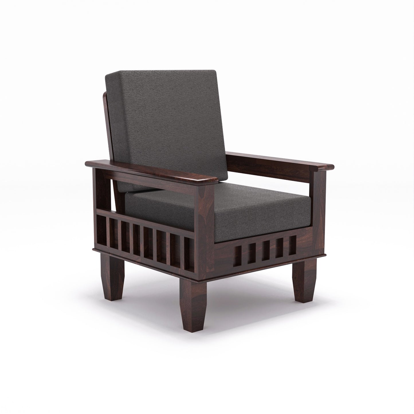 Solid Wood 5 Seater Sofa Set (3 Seater + 2 Single Seaters) | Natural & Walnut Finish with Cushioned Comfort