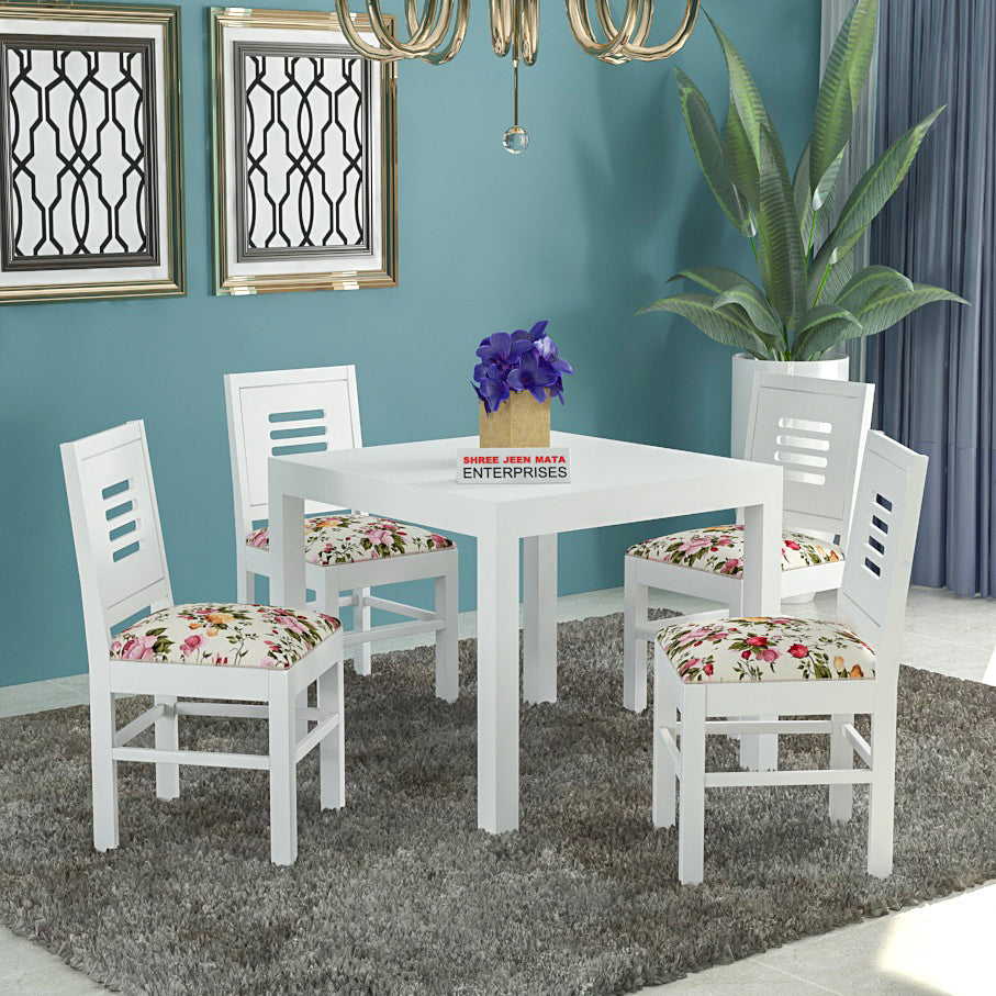 Solid Wood 4 Seater Dining Table Set with Cushioned Chairs