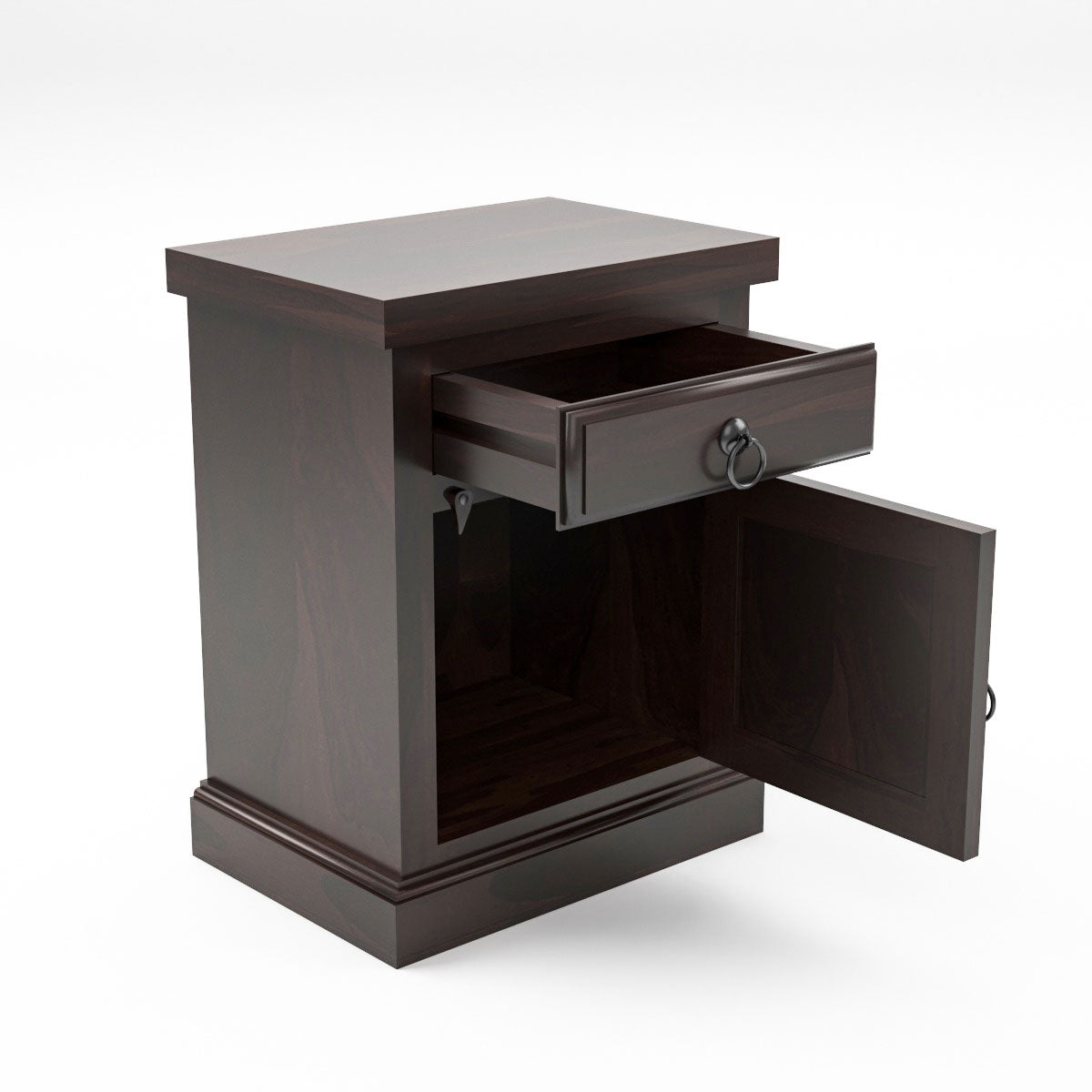 Solid Wood Bedside Table with Chevron Design Door & Drawer