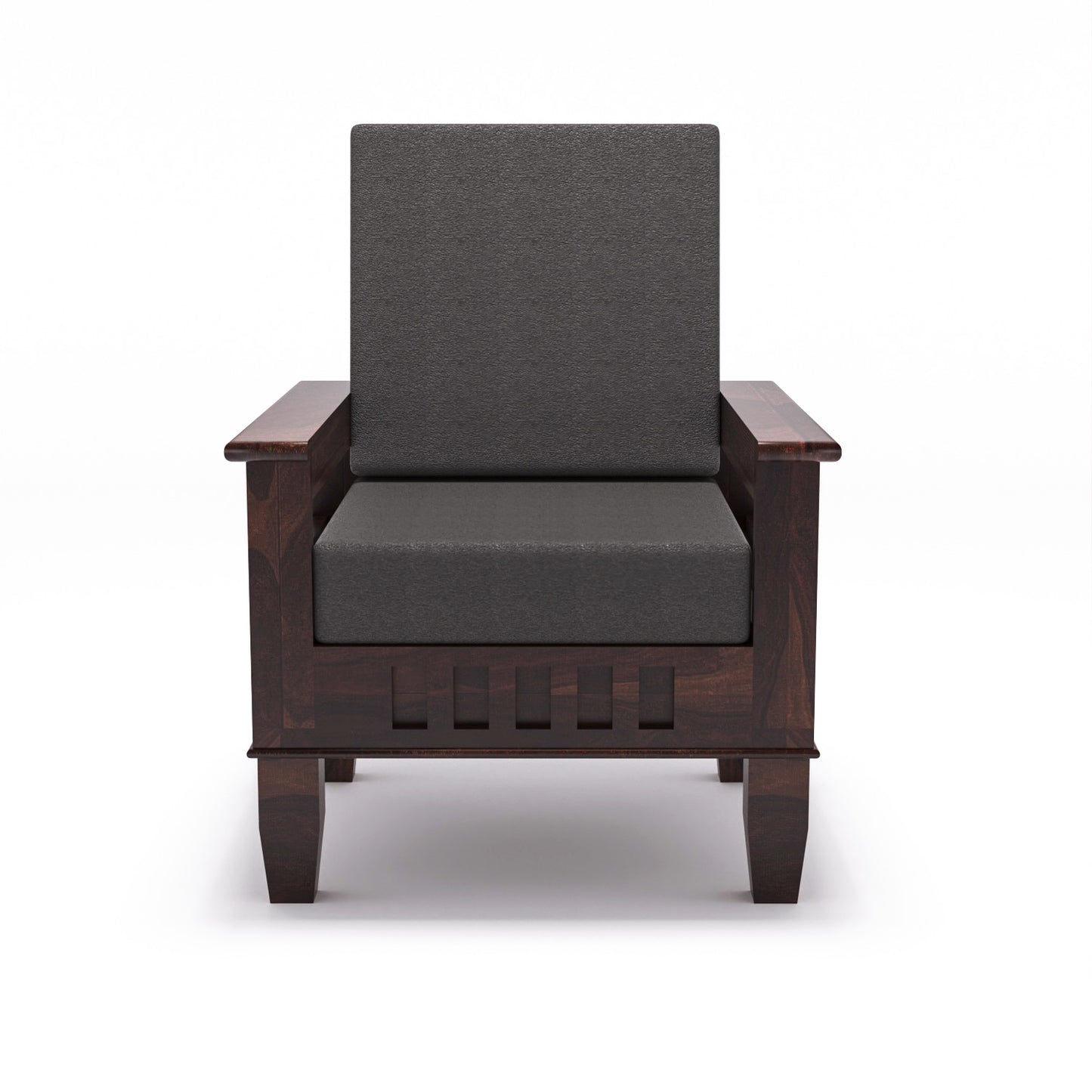 Solid Wood 5 Seater Sofa Set (3 Seater + 2 Single Seaters) | Natural & Walnut Finish with Cushioned Comfort