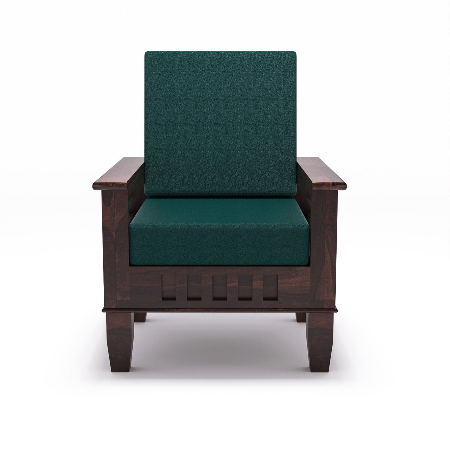 Solid Wood Single Seater Sofa with Natural & Walnut Finish and Cushioned Comfort
