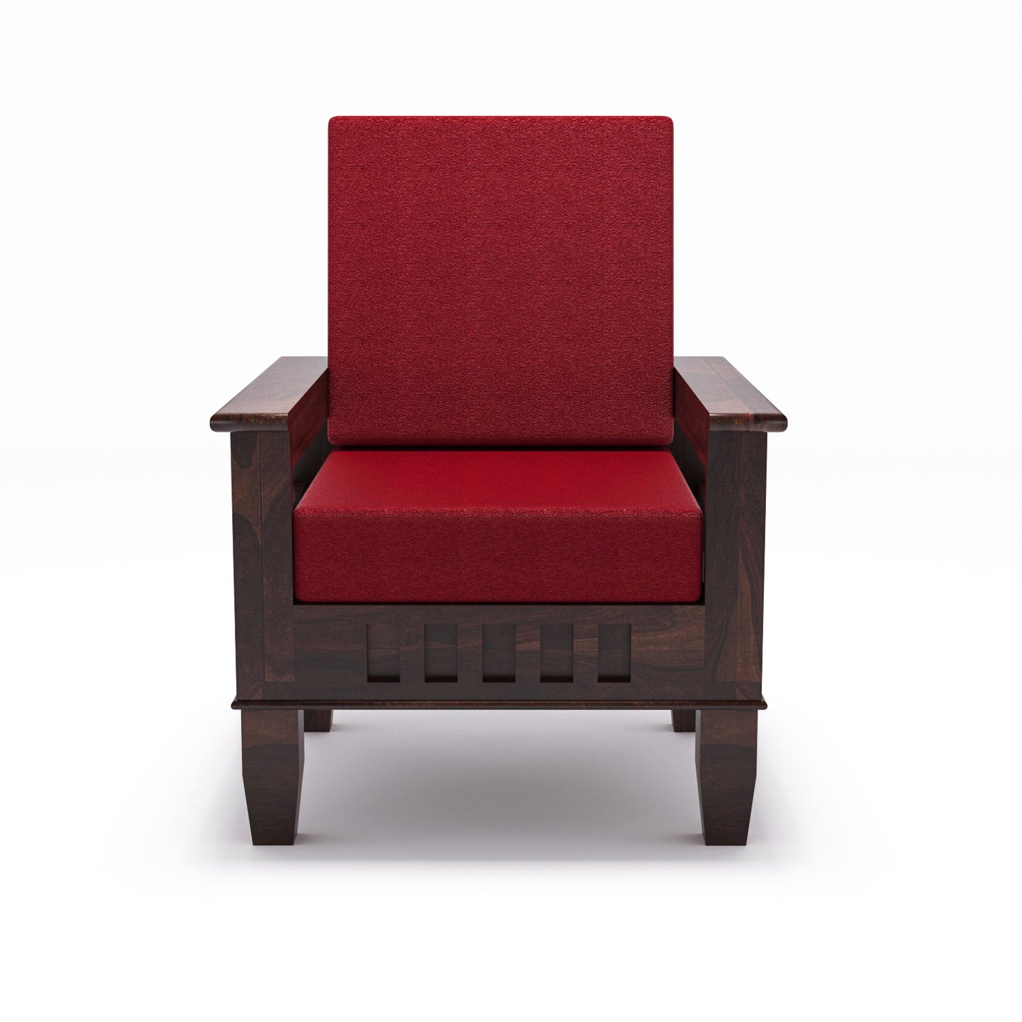 Solid Wood Single Seater Sofa with Natural & Walnut Finish and Cushioned Comfort