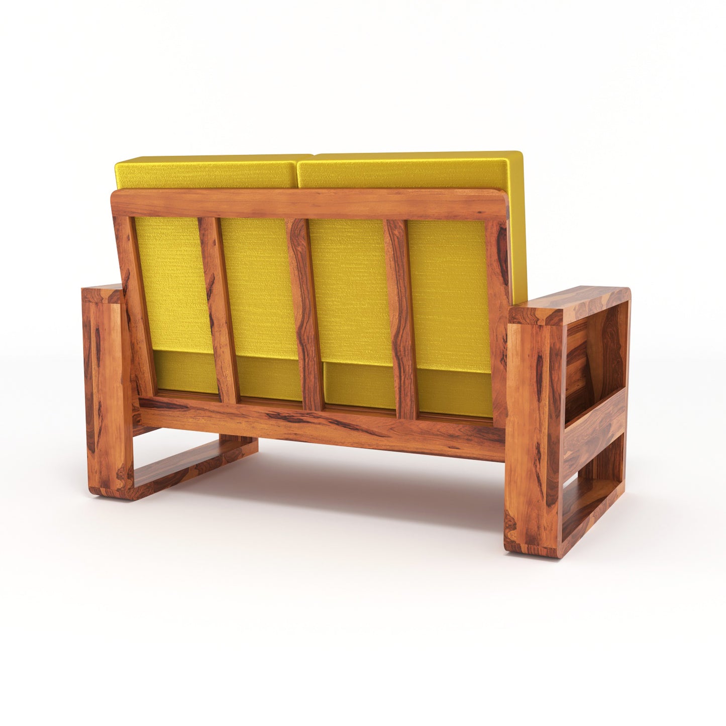 Solid Wood 2 Seater Sofa | Natural & Walnut Finish Wooden Sofa with Cushioned Comfort