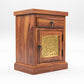 Solid Sheesham Wood Bedside Table with Drawer & Cabinet | Brass Inlay Door