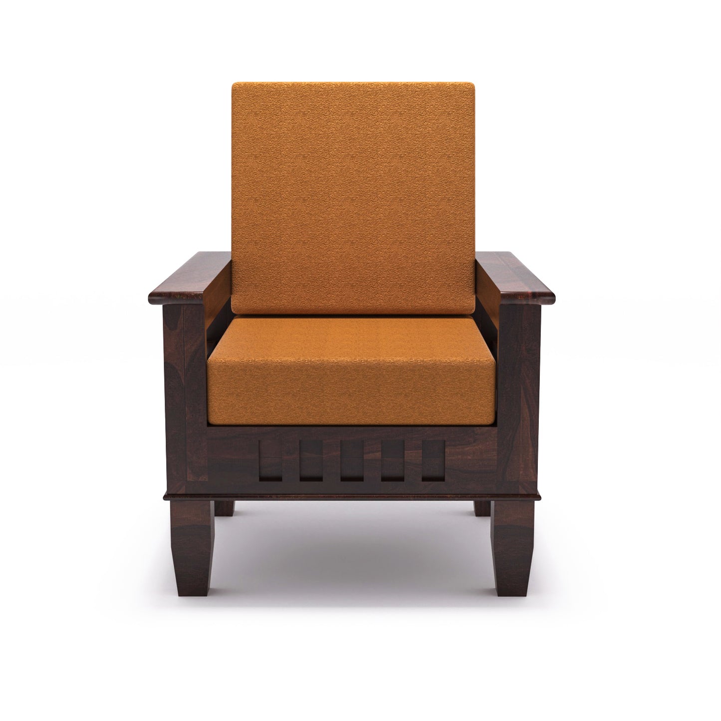 Solid Wood Single Seater Sofa with Natural & Walnut Finish and Cushioned Comfort