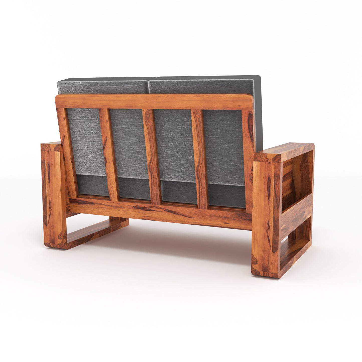 Solid Wood 2 Seater Sofa | Natural & Walnut Finish Wooden Sofa with Cushioned Comfort