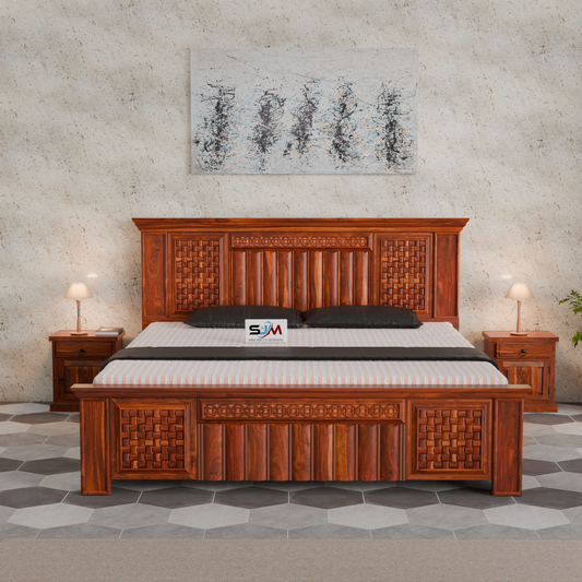 King Size Solid Sheesham Wood Bed with Storage