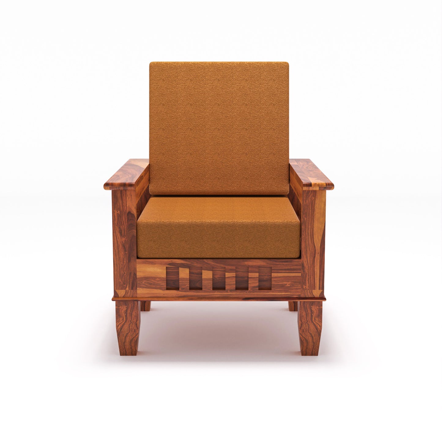 Premium Solid Wood 6 Seater Sofa Set (3+2+1) with Cushioned Seating | Natural & Walnut Finish