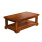 Handcrafted Solid Wood Coffee Table with Carved & Tile-Inlay Top and Storage Shelf