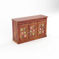 Solid Teak Wood Storage Cabinet with Handcrafted Tile Doors