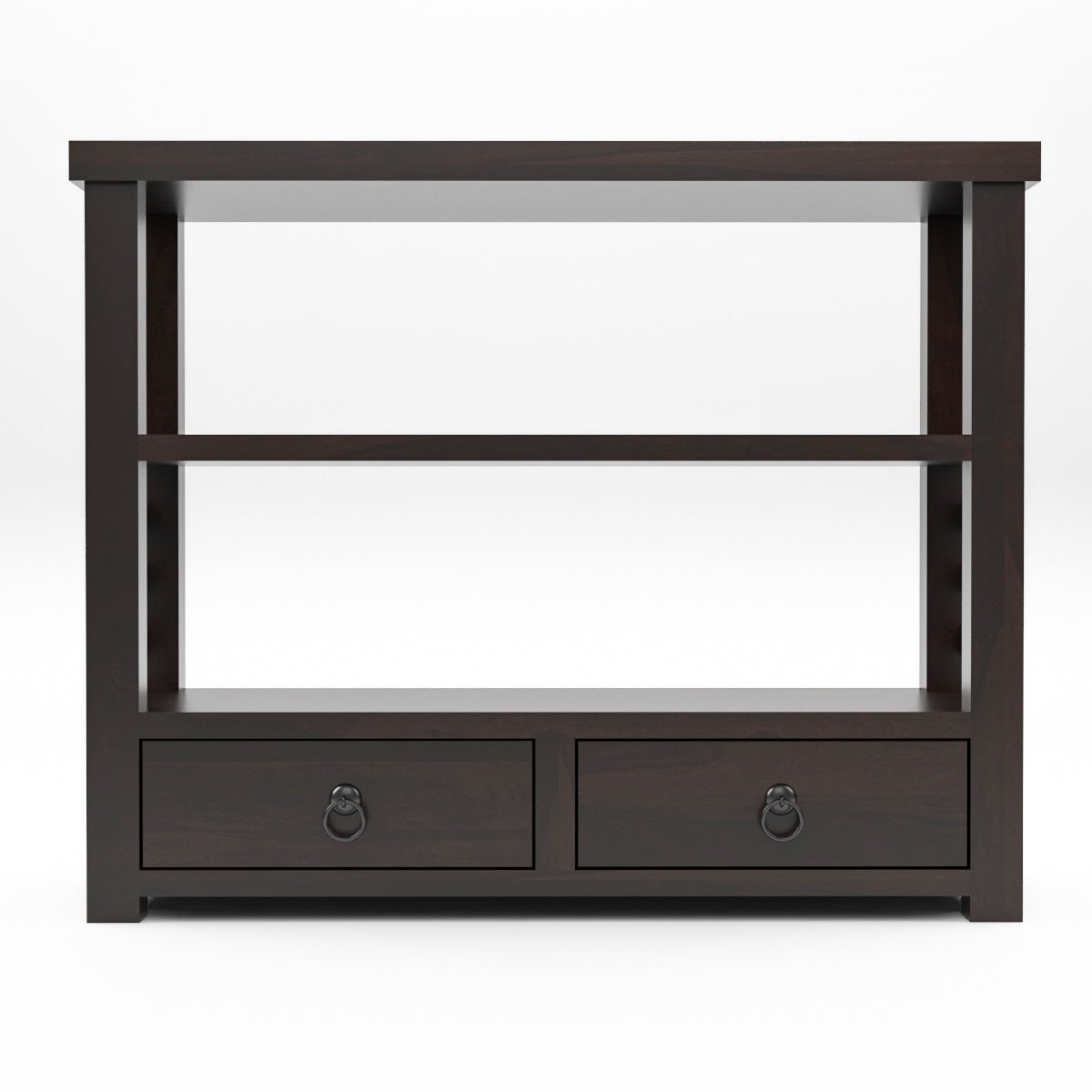 Solid Teak Wood Open Bookshelf with Storage Drawers – 2-Shelf Display & Storage Unit