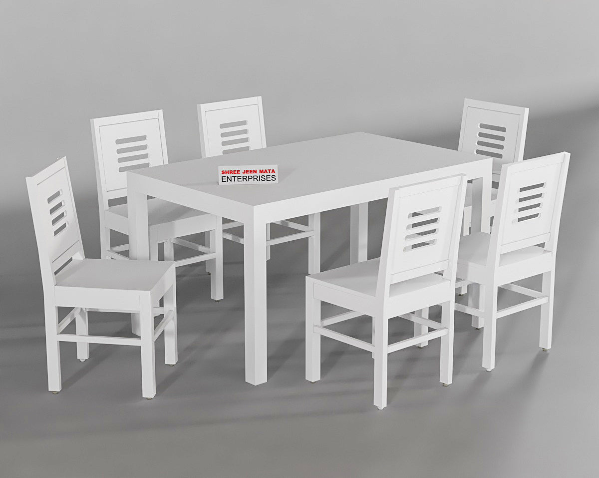 Solid Wood 6 Seater Dining Table Set with Cushioned Chairs