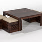 Handcrafted Solid Wood Coffee Table with Carved Ottoman Stools