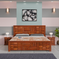 Solid Sheesham Wood Storage Bed with Designer Headboard