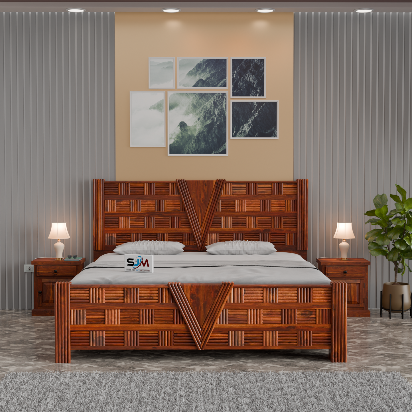 Premium Wooden Storage Bed with Designer Headboard