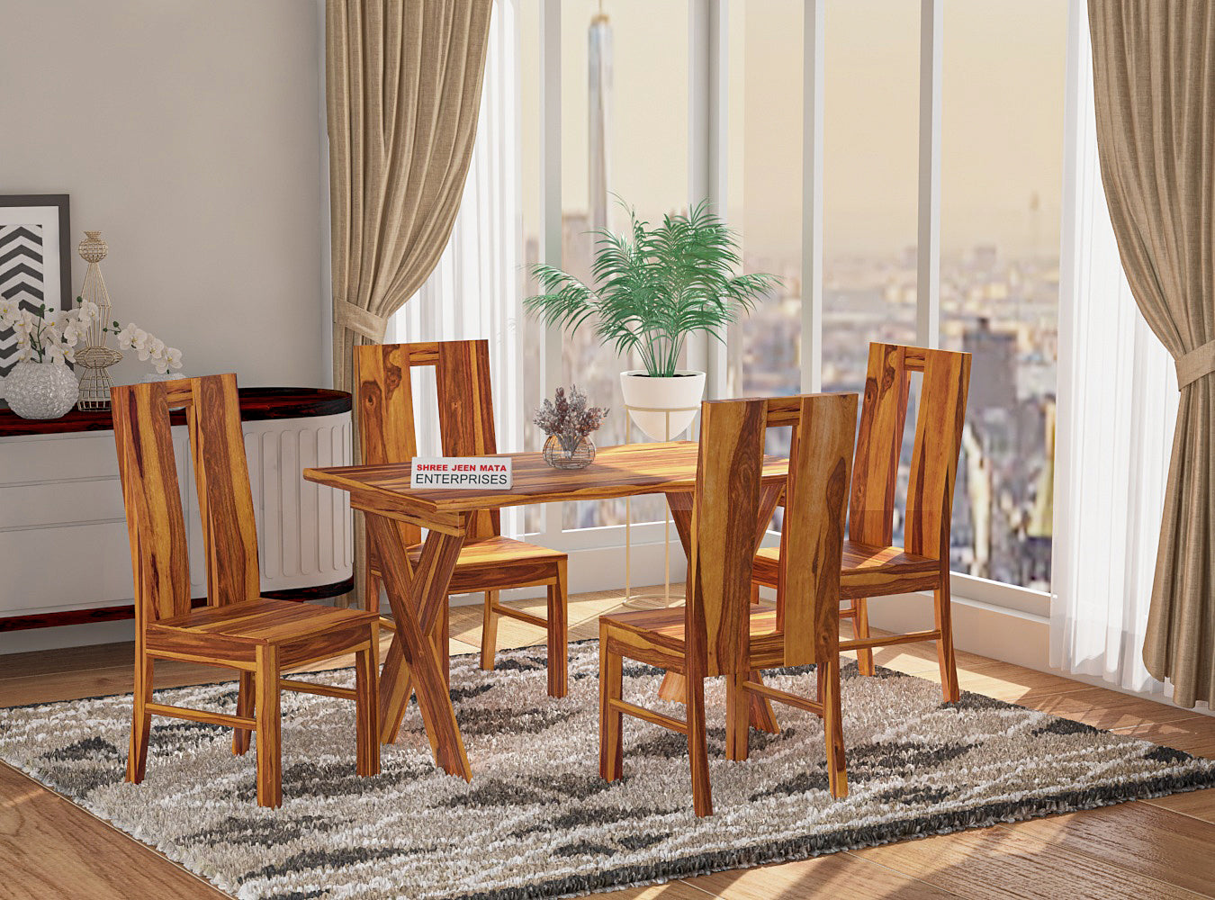 Solid Wood 4 Seater Dining Table Set | 4 Chairs