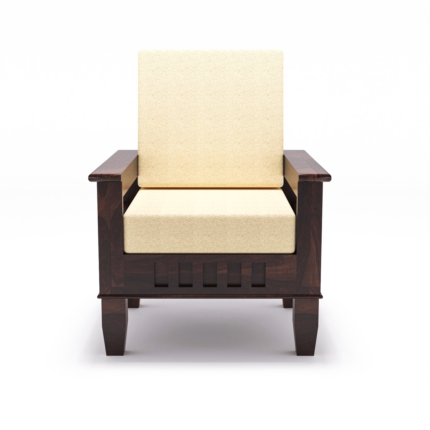 Premium Solid Wood 6 Seater Sofa Set (3+2+1) with Cushioned Seating | Natural & Walnut Finish