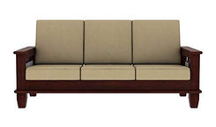 House Wooden Sheesham Teak Wood Sofa Set 3 Seater | Furniture Living Room | 3 Seater Sofa Set Wooden | Office Furniture Sofa Set | Without Pillow | Cream Cushions - Mahogany Finish