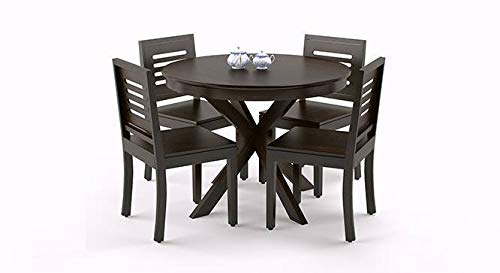 Jeenwood Wooden Round Dining Table 4 Seater | Four Seater Dinning Table with 4 Chairs for Home | Dining Room Sets for Restraunts | Sheesham Wood, Dark Walnut Finish - Brown