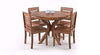 Jeenwood 4 Seater Wooden Dining Table Set | Teak Finish, Square Top, Metal Legs, 4 Chairs - Brown