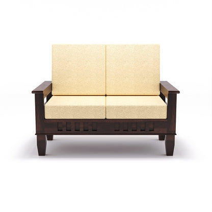 Premium Solid Wood 2 Seater Sofa with Cushions | Natural & Walnut Finish