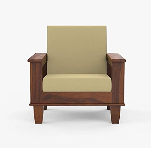 Jeenwood Solid Sheesham Wood Sofa Set Wooden 1 Seater Sofa Set for Living Room with Cushions Home and Office Furniture, Dark Brown, Without Pillow - Dark Brown