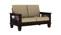 Jeenwood Wooden 2 Seater Sofa Set for Living Room | Two Seater Sofa with Side Magzine & Newspaper Holder for Office & Lounge | Sheesham Wood, Walnut Finish - Walnut Finish