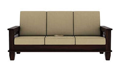 Solid Wooden Sheesham Teak Wood Sofa Set 3 Seater | Home Furniture Living Room | 3 Seater Sofa Set Wooden | Office Furniture Sofa Set | Without Pillow | Cream Cushions - Walnut Finish