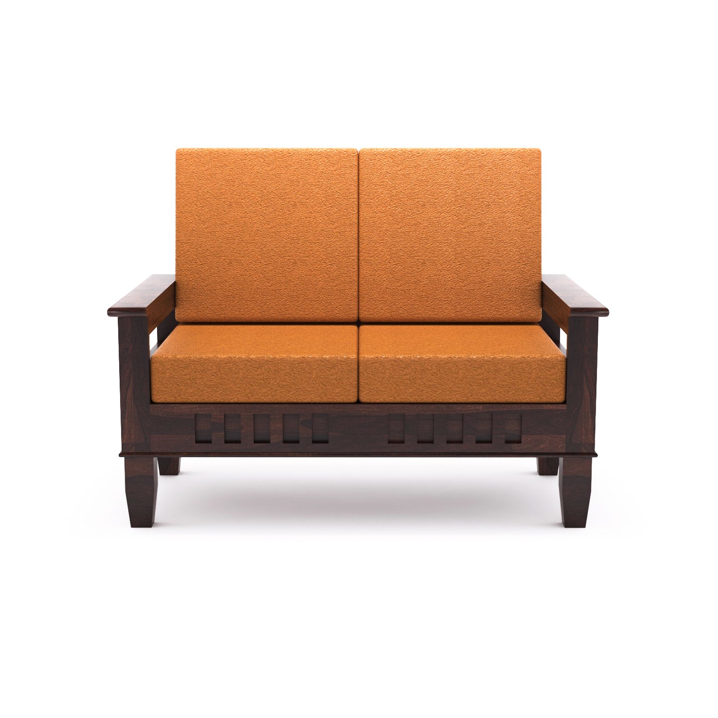 Solid Wood 7 Seater Sofa Set (3+2+2) with Cushioned Seating | Natural & Walnut Finish Wooden Sofa