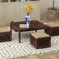 Handcrafted Solid Wood Coffee Table with Carved Ottoman Stools