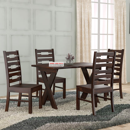 Solid Wood 4 Seater Dining Table Set with Wooden Chairs