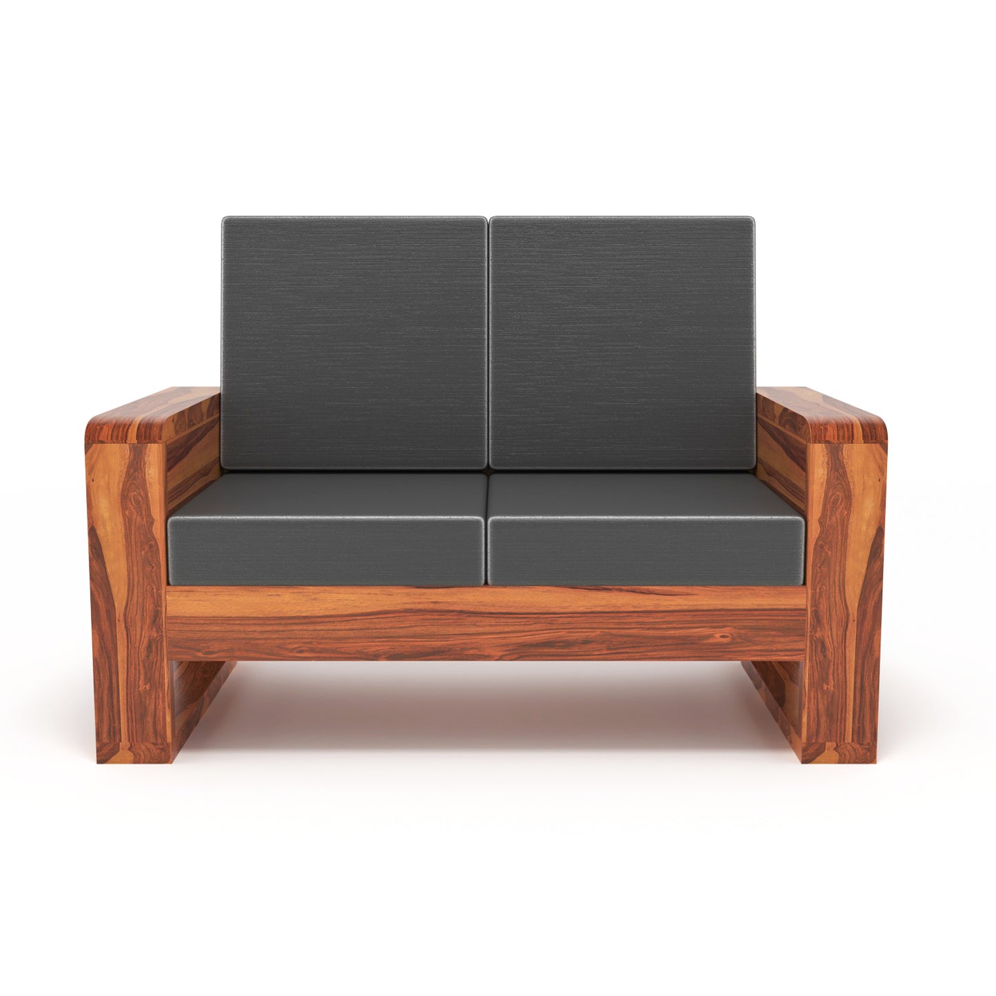 Solid Wood 2 Seater Sofa | Natural & Walnut Finish Wooden Sofa with Cushioned Comfort
