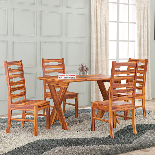 Solid Wood 4 Seater Dining Table Set with Wooden Chairs