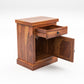 Solid Sheesham Wood Bedside Table with Drawer & Cabinet | Brass Inlay Door
