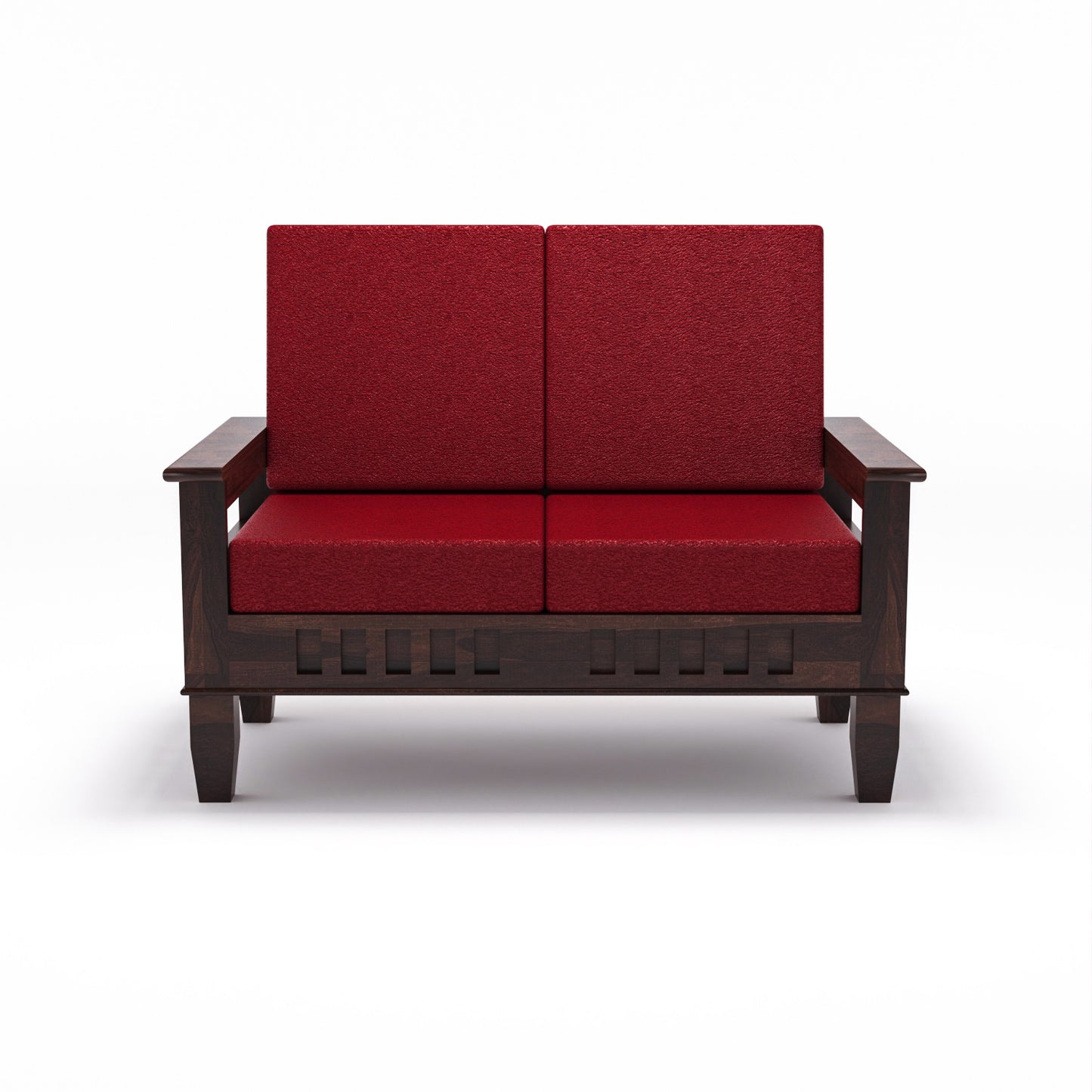 Premium Solid Wood 2 Seater Sofa with Cushions | Natural & Walnut Finish
