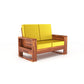 Solid Wood 2 Seater Sofa | Natural & Walnut Finish Wooden Sofa with Cushioned Comfort