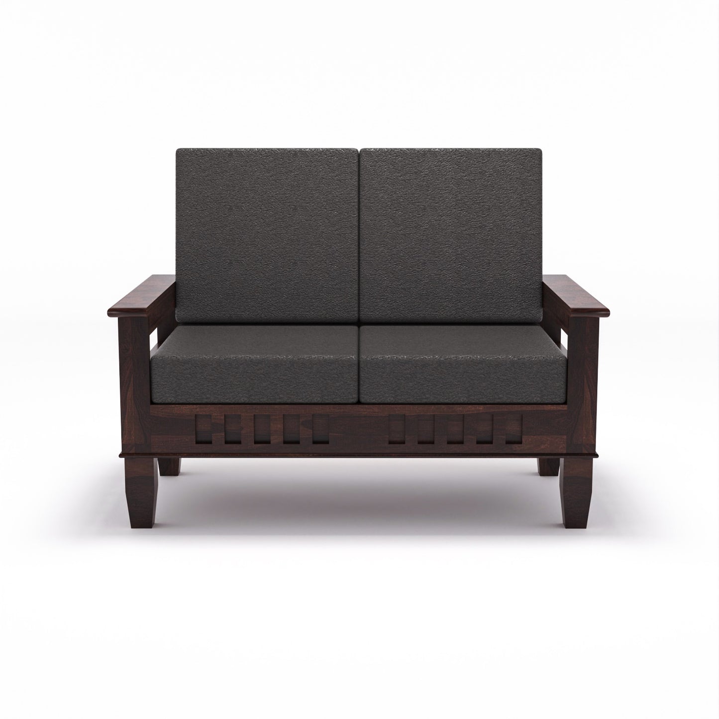 Solid Wood 4 Seater Sofa Set (Set of 2) | Natural & Walnut Finish Wooden Sofa with Cushions