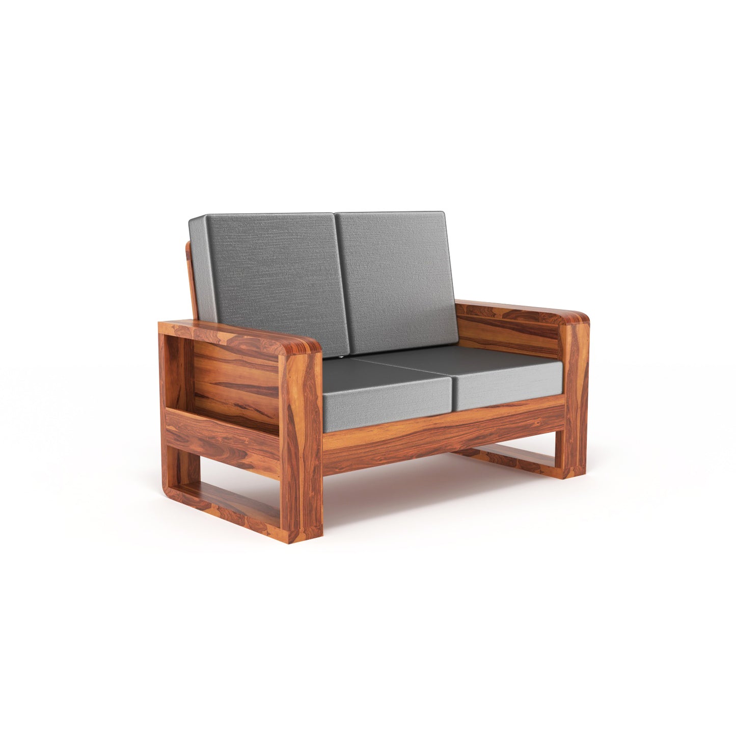Solid Wood 7 Seater Sofa Set (3+2+2) | Natural & Walnut Finish Wooden Sofa with Cushions
