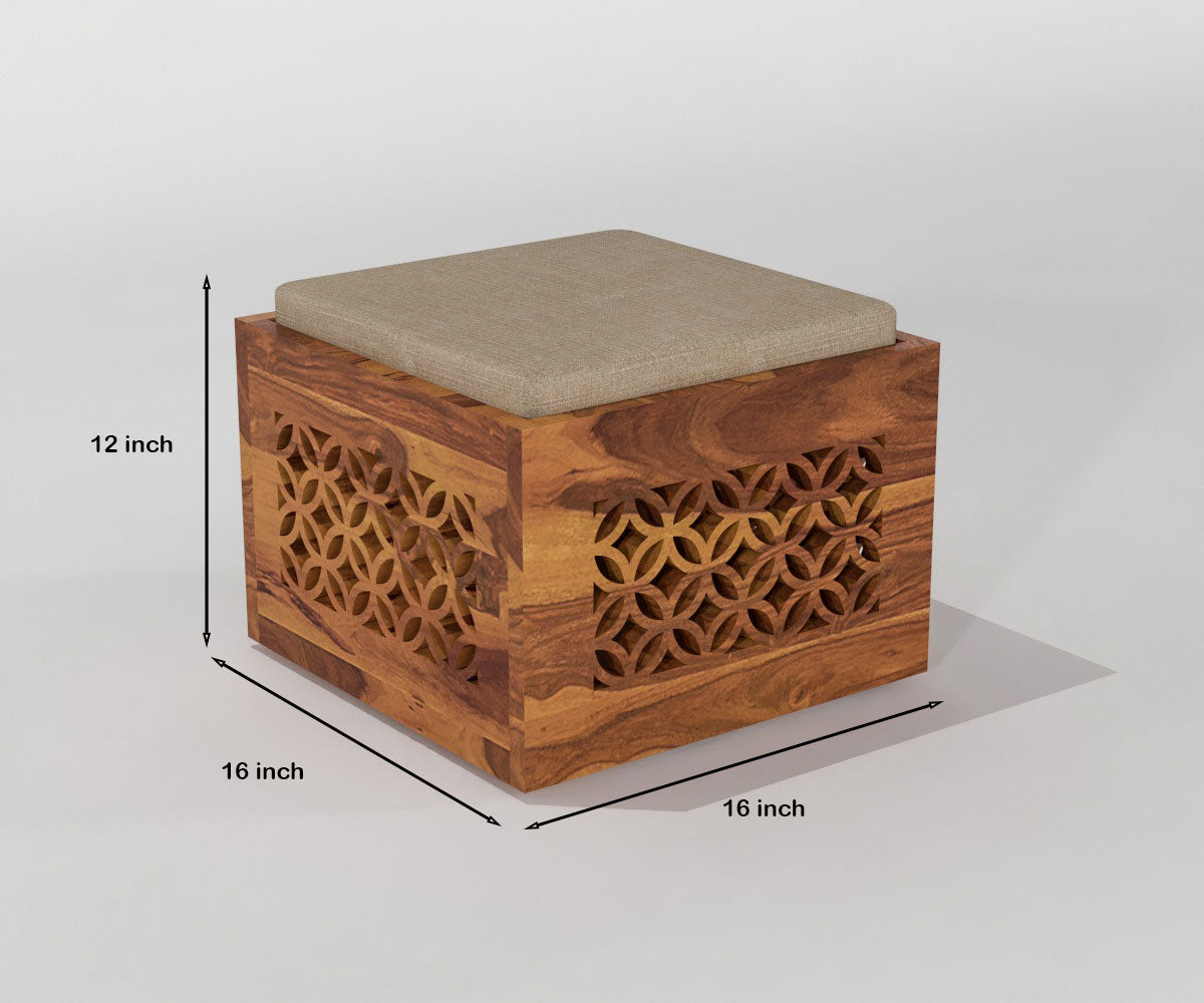 Handcrafted Solid Wood Coffee Table with Carved Ottoman Stools
